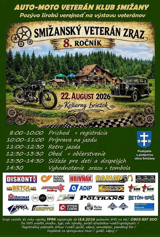 Smižiansky veterán zraz 2026 prinesie výstavu historických vozidiel, retro jazdu, súťaže, tombolu a rodinný program.