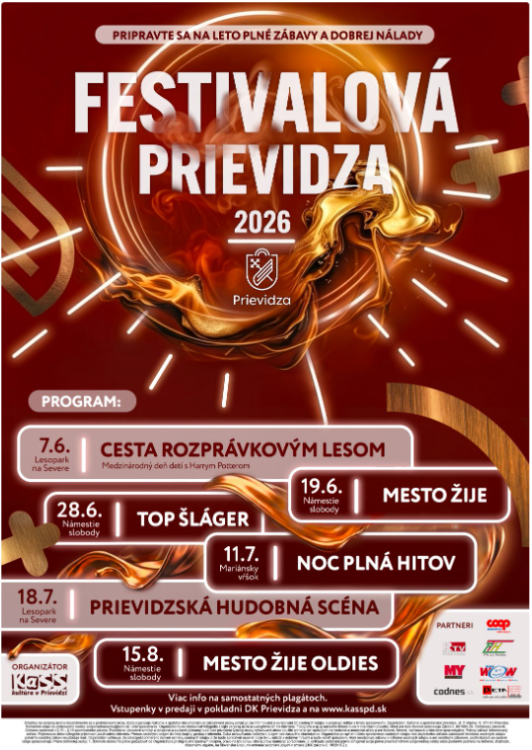 Mesto žije 2026 v Prievidzi prinesie hudbu, zábavu a letný kultúrny program pre obyvateľov aj návštevníkov.