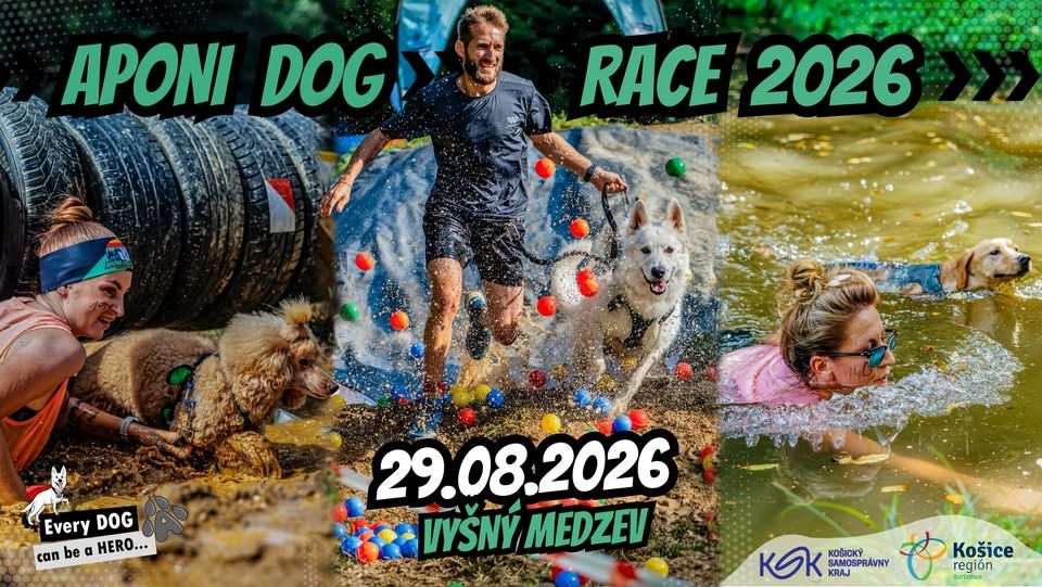 Aponi Dog Race 2026 vo Vyšnom Medzeve prinesie prekážkové preteky so psom, tímové výzvy, blato, vodu a športovú zábavu.