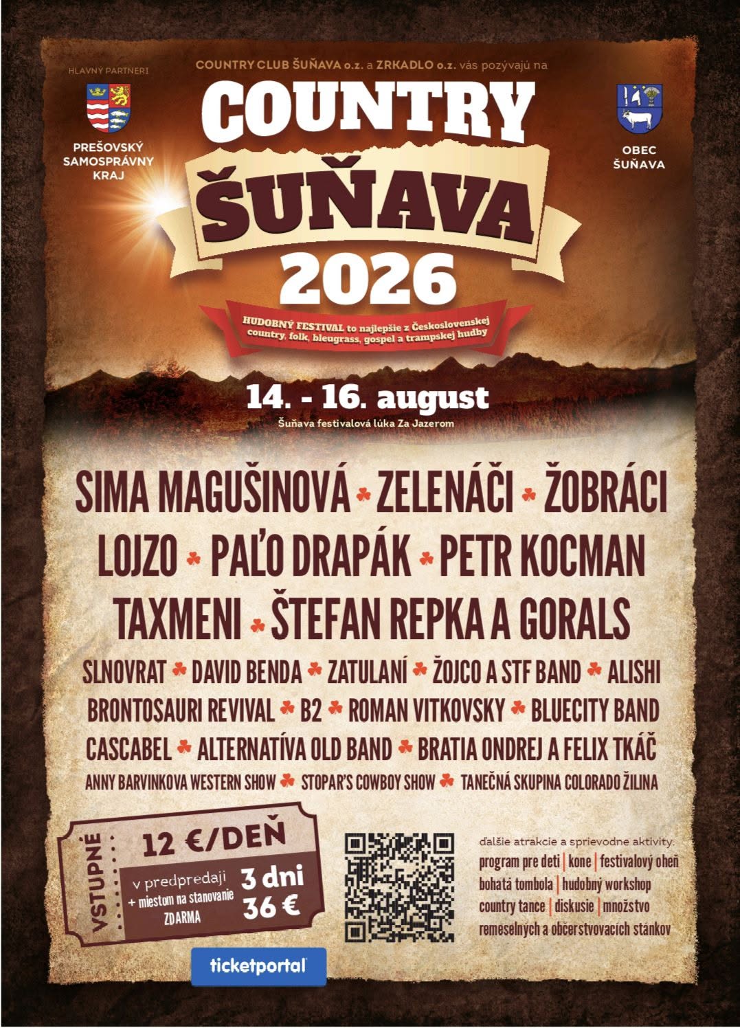 Country Šuňava 2026 prinesie tri dni country, folku a bluegrassu, westernové šou, kone, veterány, súťaže a rodinný program.