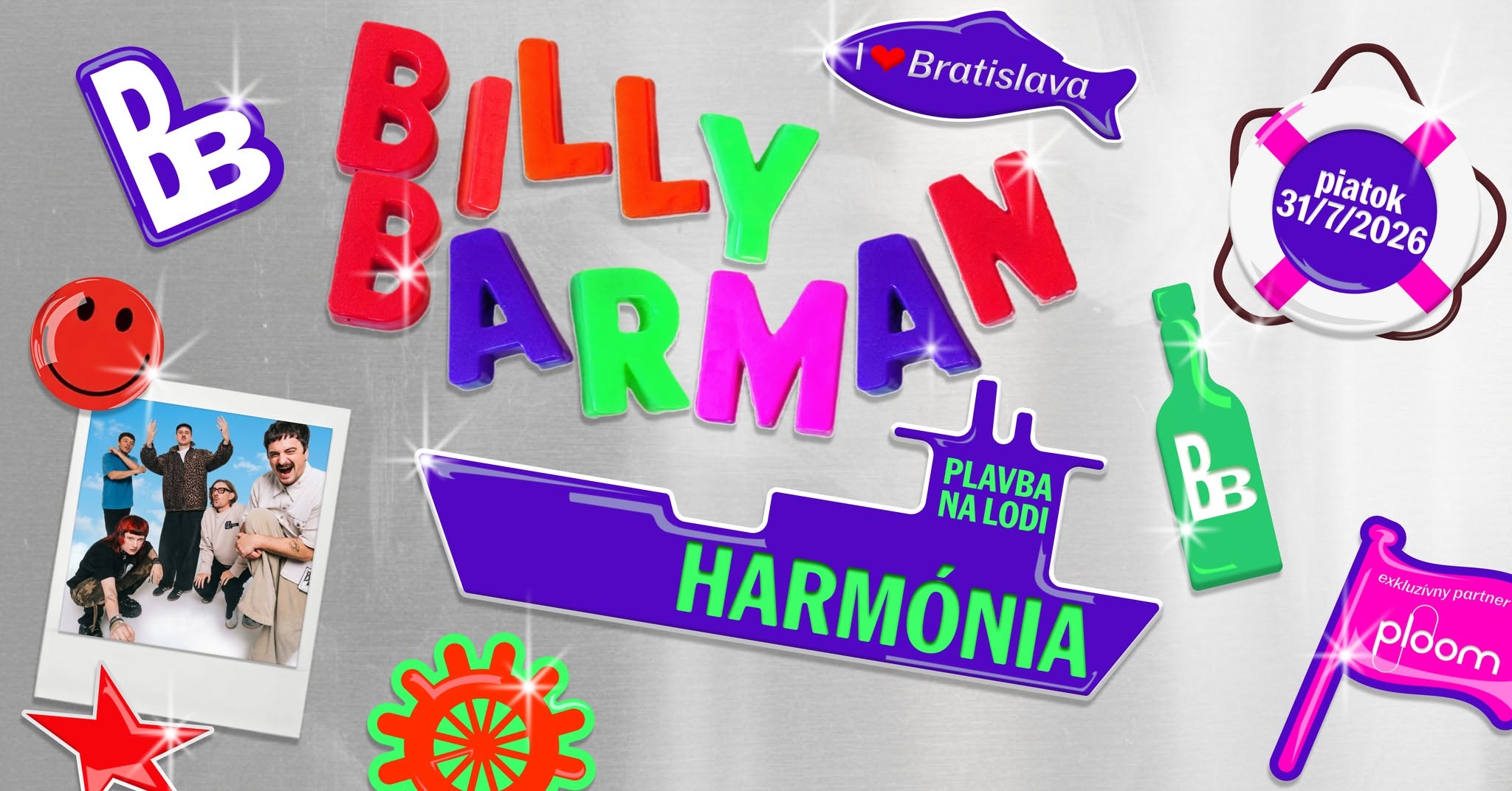 Billy Barman – plavba na Dunaji 2026 na lodi Harmónia prinesie koncert, letnú párty a večernú plavbu po Bratislave.