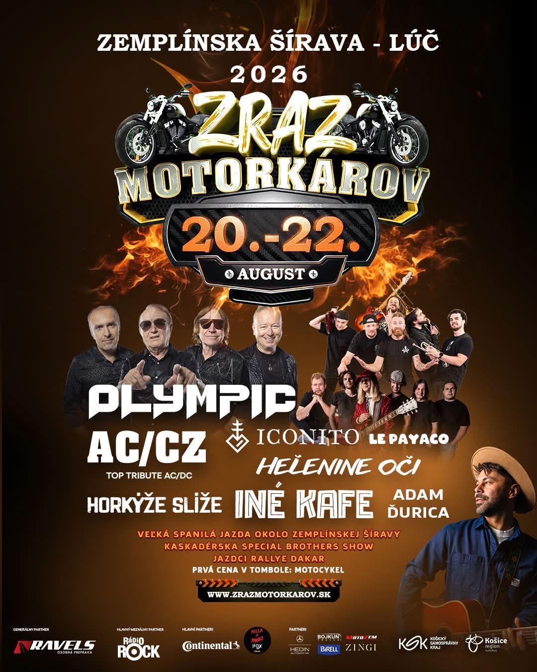 Zraz motorkárov Zemplínska Šírava 2026 v lokalite Lúč prinesie koncerty kapiel Olympic, Horkýže Slíže, Iné Kafe, spanilú jazdu a motorkársku atmosféru.