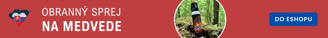 Banner propagujúci obranný sprej na medvede ako praktickú výbavu do lesa s odkazom do e-shopu.