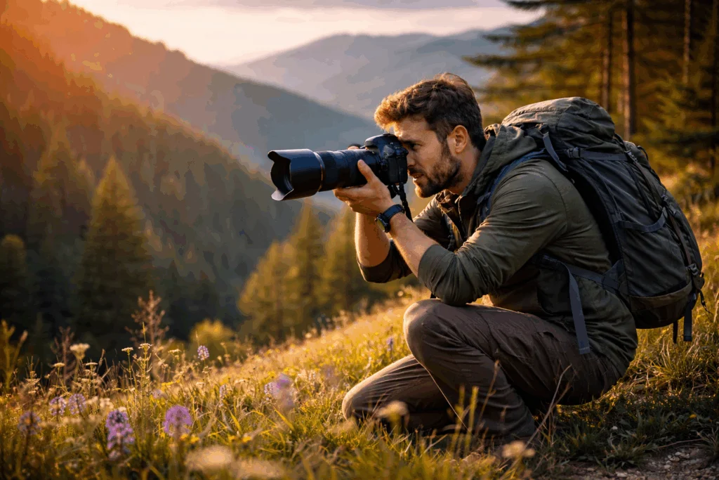 Fotograf v pŕirode AI generované
