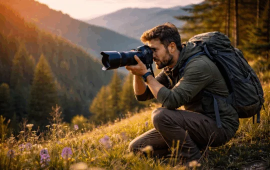 Fotograf v pŕirode AI generované