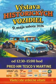 Výstava historických vozidiel Martin 9.5.2026 pred HM Tesco