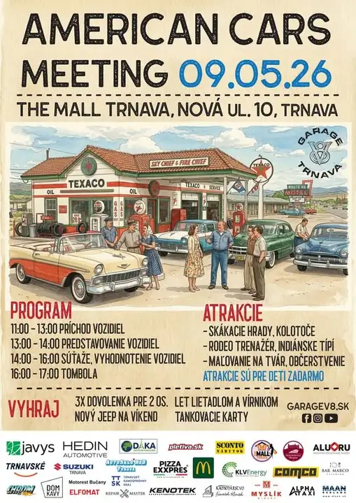 American Cars Meeting 2026 s americkými autami, programom a miestom konania The Mall Trnava.