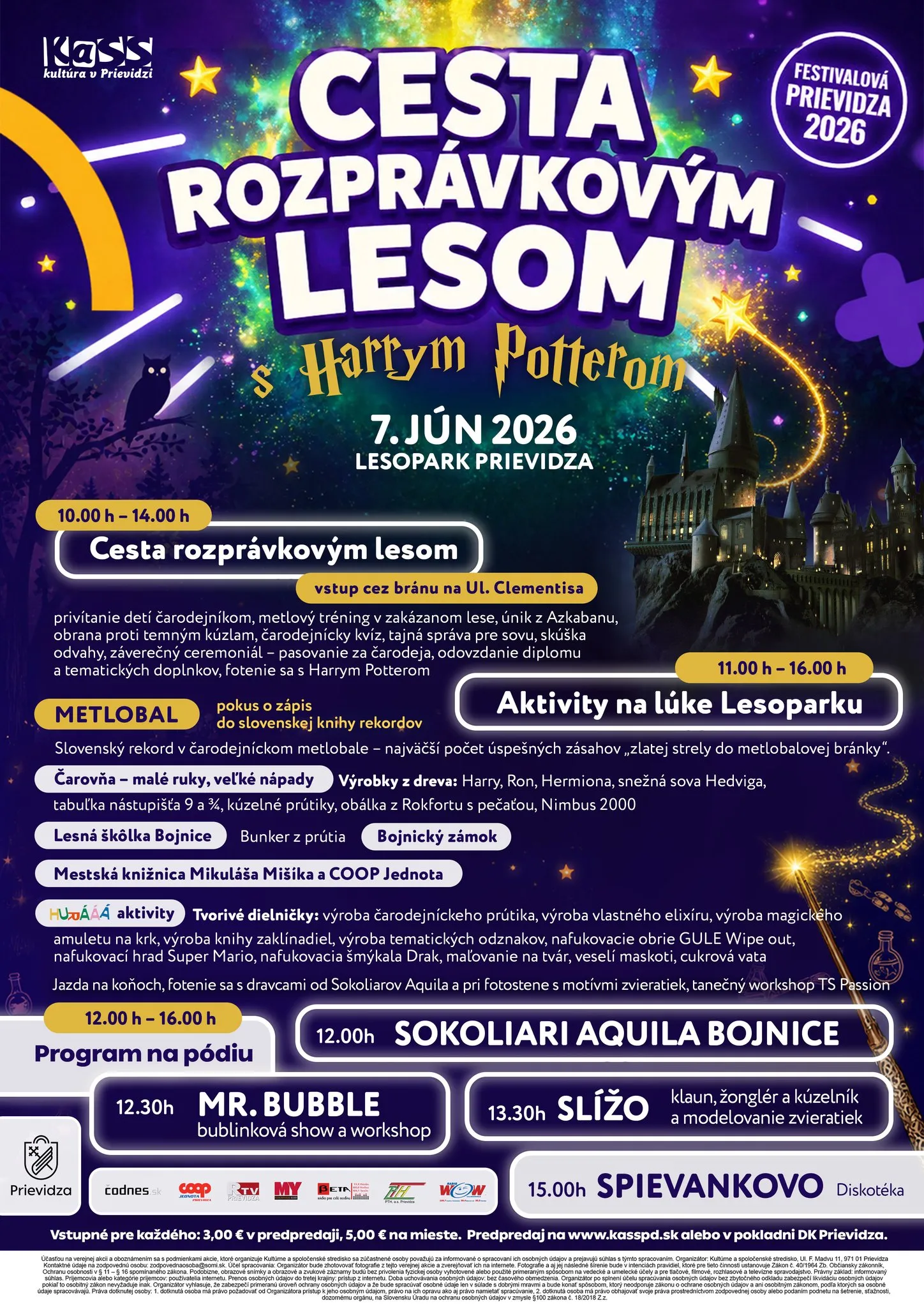 Festivalová Prievidza 2026 pozýva deti a rodiny na Cestu rozprávkovým lesom s Harrym Potterom, čarodejnícke úlohy, atrakcie, tvorivé dielne a program v Lesoparku Prievidza.
