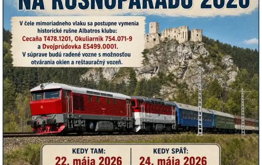 Ceceňou do Košíc na Rušňoparádu 2026 pozýva cestujúcich na mimoriadnu jazdu historickým vlakom z Bratislavy do Košíc a späť.
