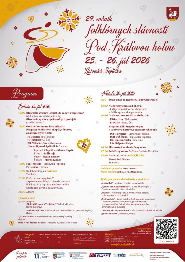 Folklórne slávnosti pod Kráľovou hoľou 2026 prinesú folklór, kroje, remeslá, Kollárovcov, výstavy a tradície.