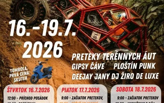 Offroad Trophy Challenge Lišov 2026 prinesie preteky terénnych áut, súťaže, tombolu a hudobný program.
