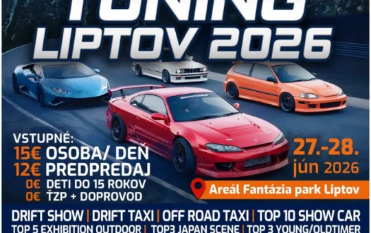 Tuning Liptov 2026 prinesie upravené autá, drift show, drift taxi, offroad taxi, súťaže, Show & Shine a motoristický program.