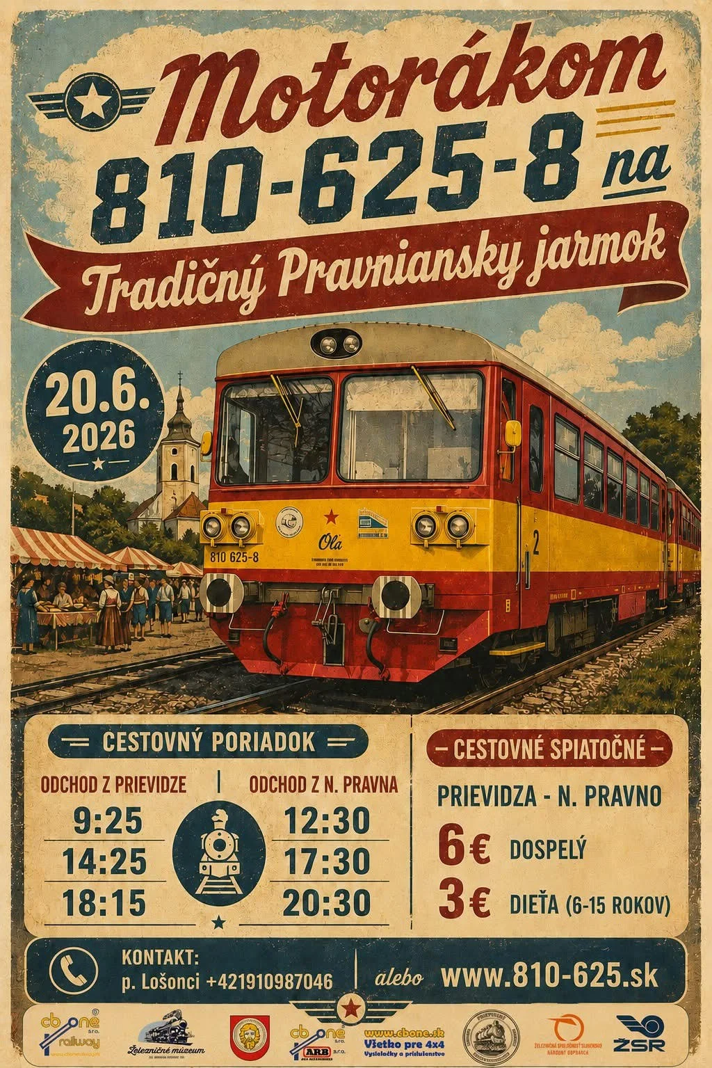 Motorákom 810-625-8 na Tradičný pravniansky jarmok prinesie historické jazdy vlakom z Prievidze do Nitrianskeho Pravna.