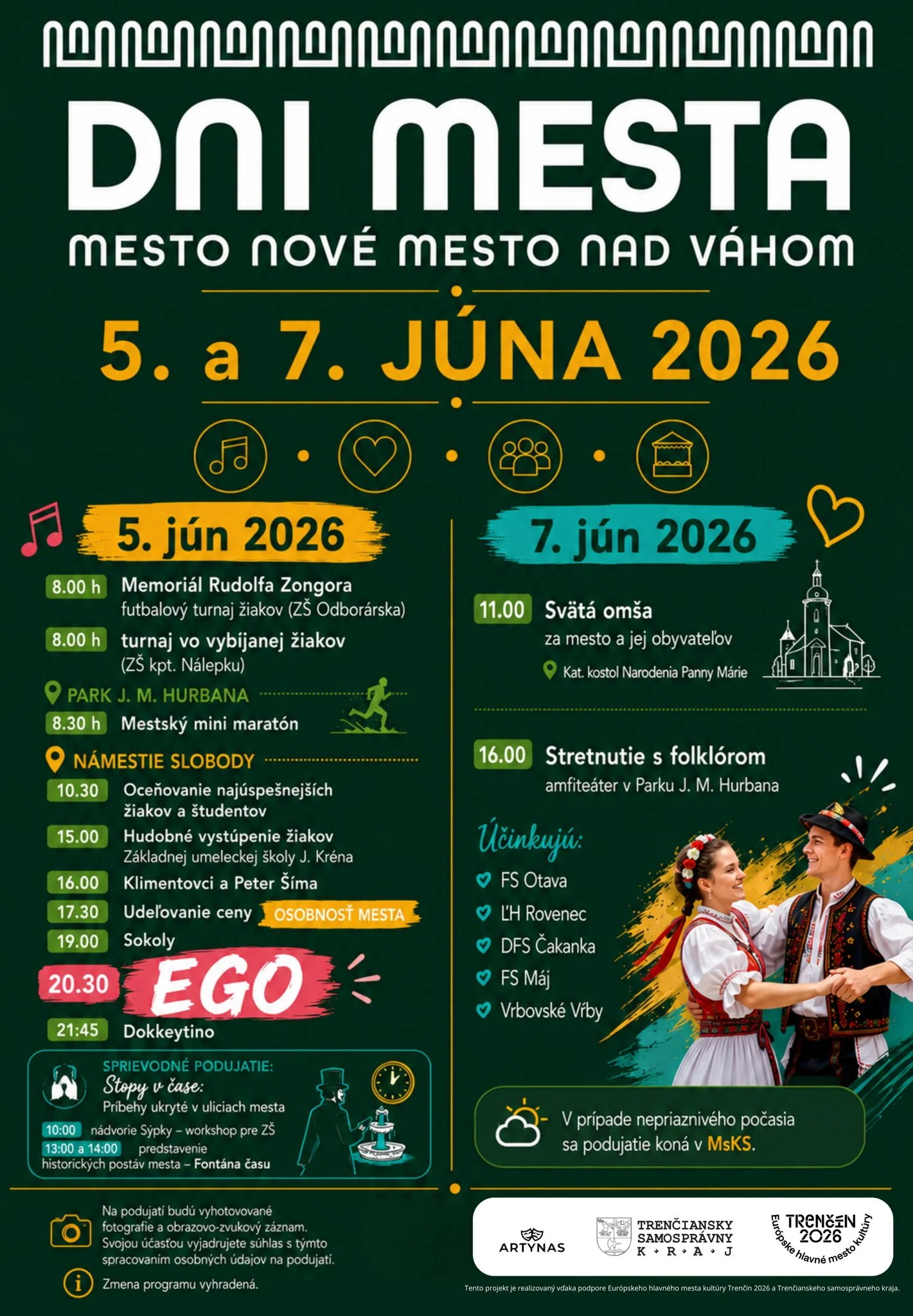 Dni mesta Nové Mesto nad Váhom 2026 ponúknu športové aktivity, koncerty, folklór, svätú omšu a sprievodný program.