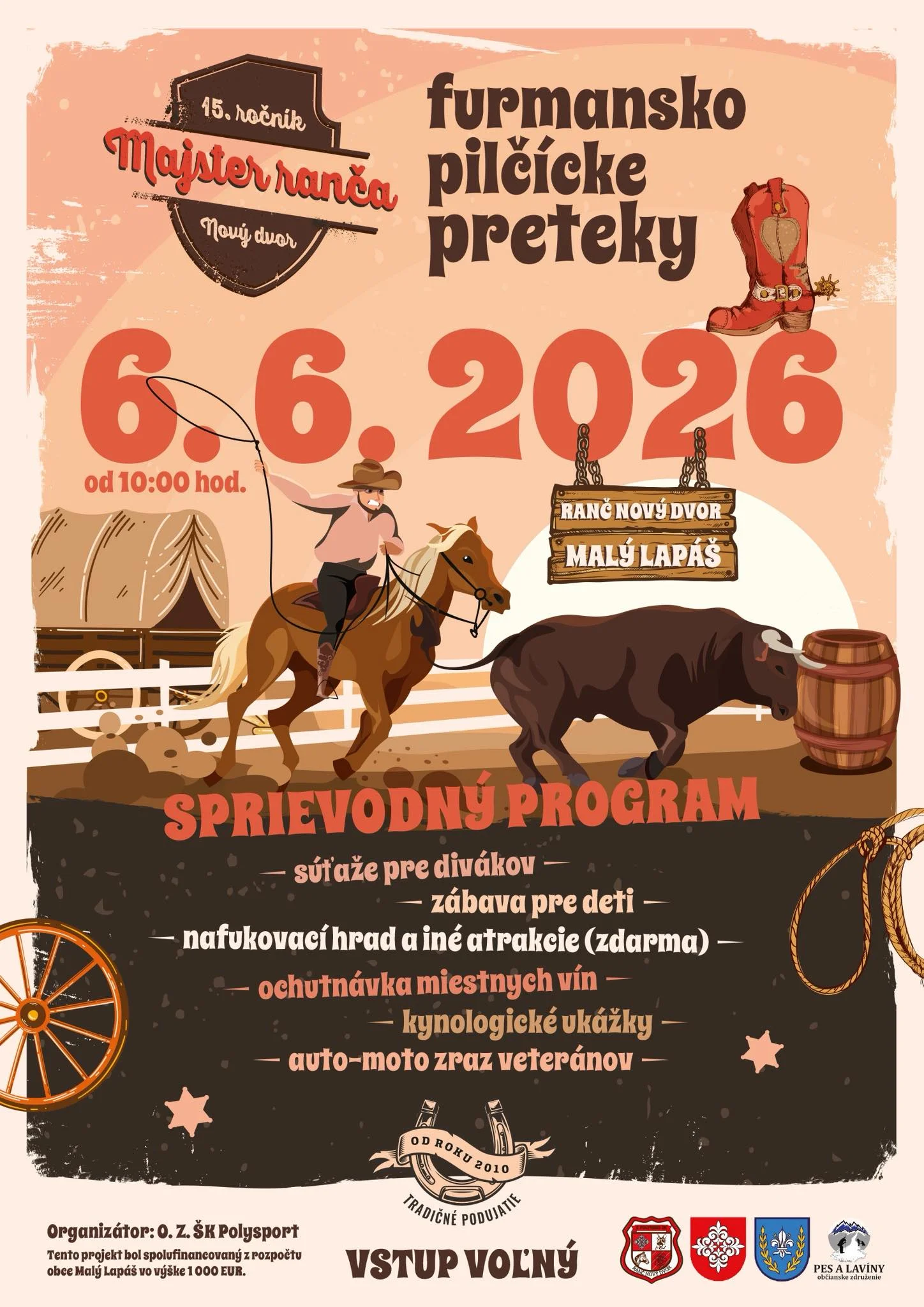 Majster ranča Nový Dvor 2026 v Malom Lapáši ponúkne furmansko-pilčícke preteky, súťaže, atrakcie pre deti a vstup voľný.