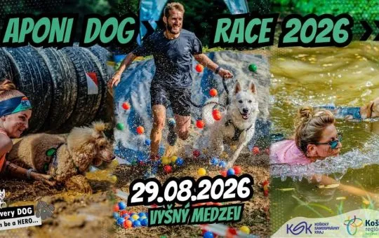 Aponi Dog Race 2026 vo Vyšnom Medzeve prinesie prekážkové preteky so psom, tímové výzvy, blato, vodu a športovú zábavu.
