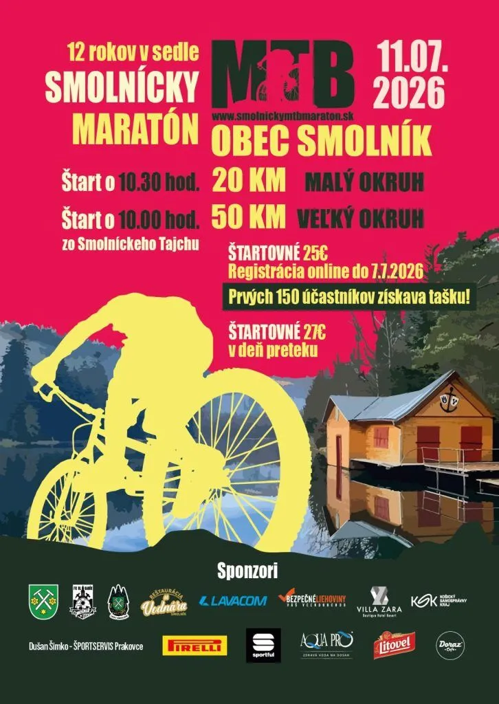 Smolnícky MTB maratón 2026 pri Smolníckom Tajchu prinesie horské cyklistické preteky na 20 km a 50 km trati.