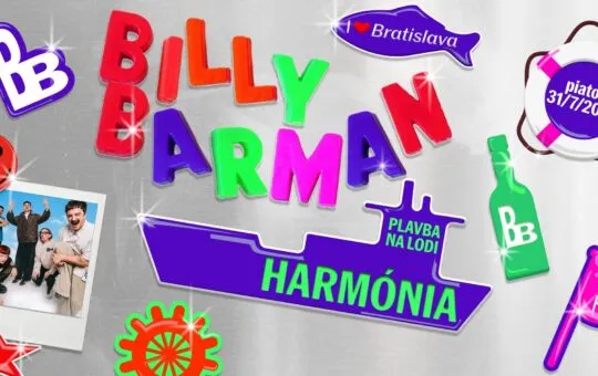 Billy Barman – plavba na Dunaji 2026 na lodi Harmónia prinesie koncert, letnú párty a večernú plavbu po Bratislave.