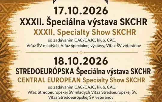 XXXII. Špeciálna výstava SKCHR 2026 vo Viničnom prinesie dvojdňovú výstavu rhodézskych ridgebackov s titulmi CAC, CAJC a zahraničnými rozhodcami.