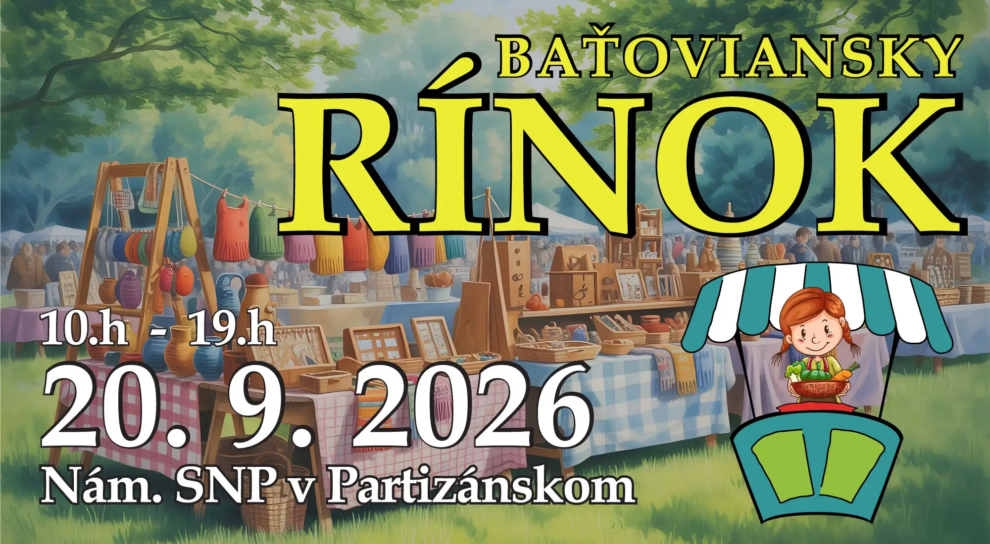 Baťoviansky rínok 2026 na Námestí SNP v Partizánskom prinesie jesenný mestský trh, lokálnych predajcov, remeslá, jedlo a program pre deti.
