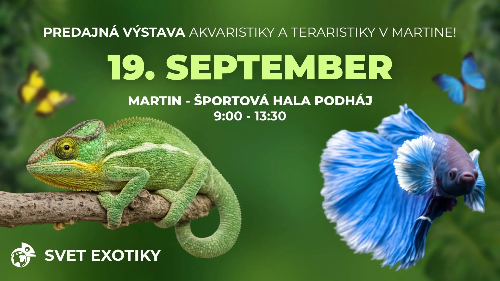 Svet Exotiky Martin 2026 prinesie predajnú výstavu akvaristiky a teraristiky s plazmi, rybami, hmyzom a chovateľskými potrebami.