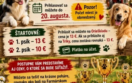 Orieškiada na Farmárskom dni 2026 vo Farme Milan v Uhrovci prinesie súťaž psíkov, kategóriu Triky, ocenenia a rodinnú atmosféru.