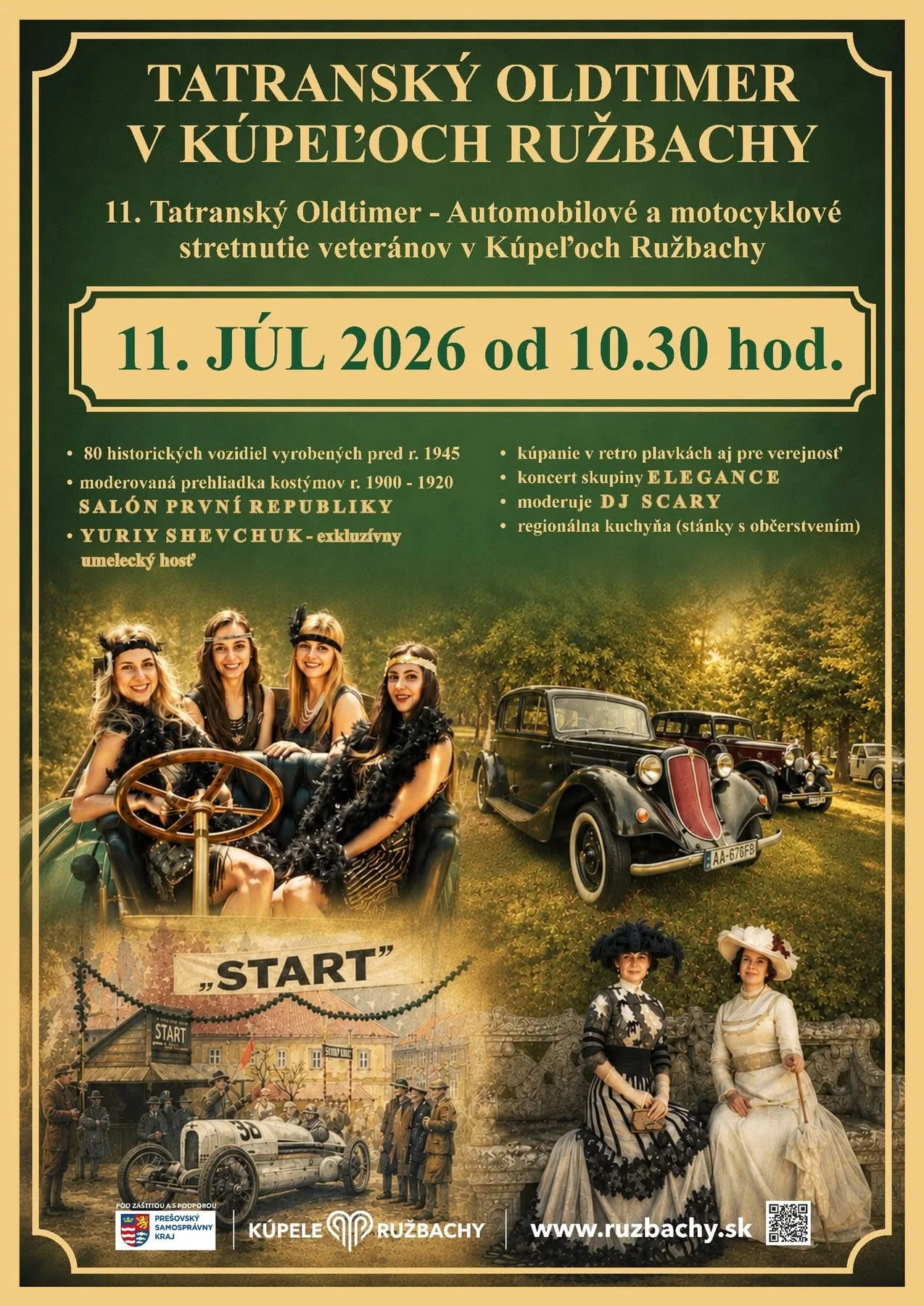 Tatranský Oldtimer v Kúpeľoch Ružbachy 2026 prinesie historické autá a motocykle, retro kostýmy, hudbu a kúpeľnú atmosféru.