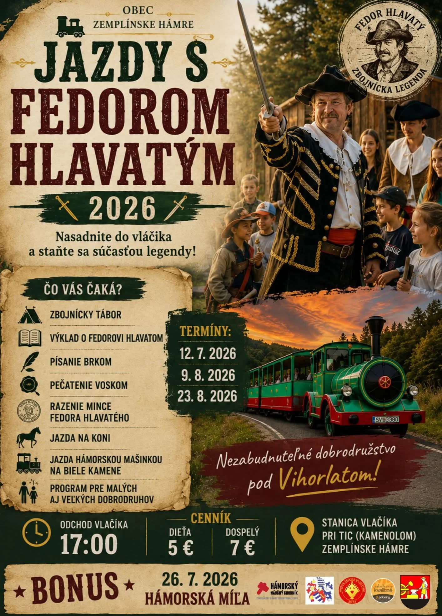 Jazdy s Fedorom Hlavatým 2026 v Zemplínskych Hámroch prinesú vláčik, zbojnícky tábor, kone, remeslá a rodinné dobrodružstvo.