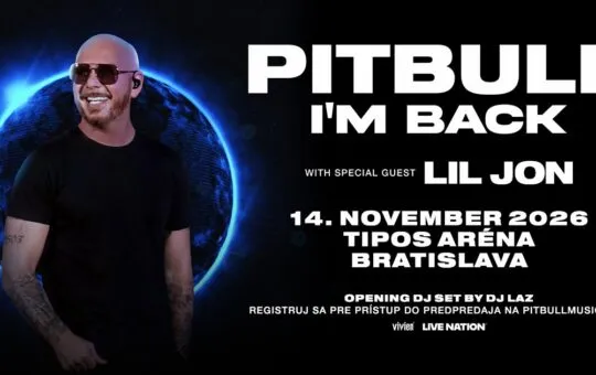 Pitbull vystúpi 14. novembra 2026 v TIPOS Aréne v Bratislave v rámci turné I’m Back so špeciálnym hosťom Lil Jon.