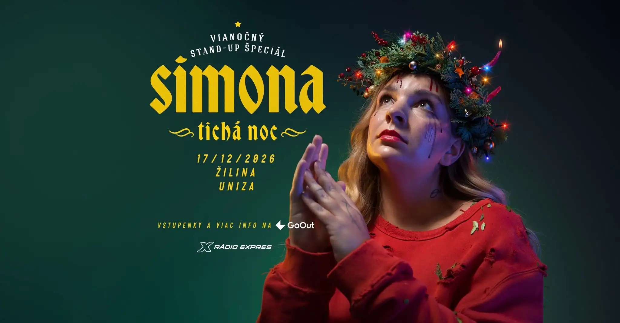 Simona Tichá noc sa uskutoční 17. decembra 2026 na Žilinskej univerzite v Žiline a prinesie vianočný stand-up špeciál plný humoru.