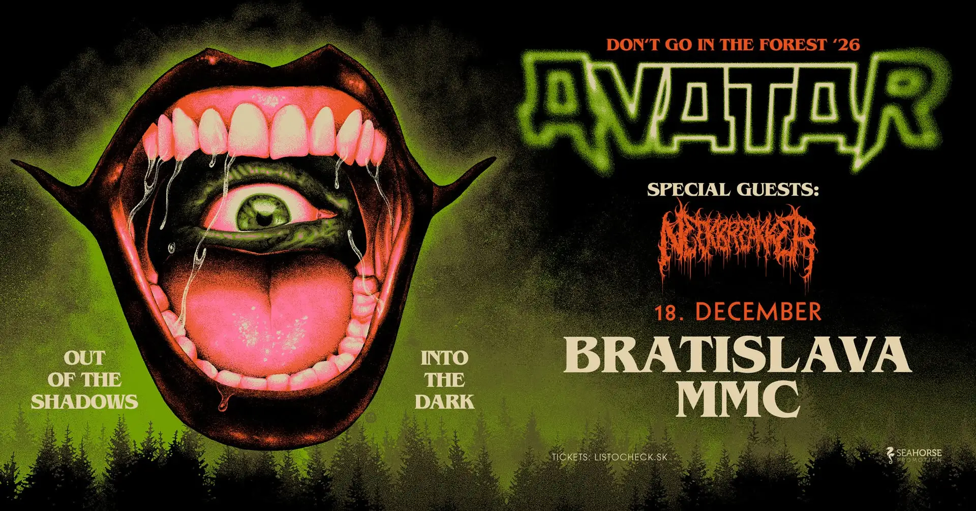 Avatar vystúpia 18. decembra 2026 v Majestic Music Clube v Bratislave a prinesú temnú metalovú show so špeciálnym hosťom Neckbreakker.