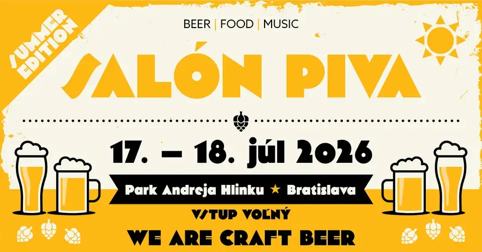 Salón piva Bratislava 2026 sa uskutoční 17. a 18. júla v Parku Andreja Hlinku a prinesie remeselné pivo, jedlo, hudbu a voľný vstup.