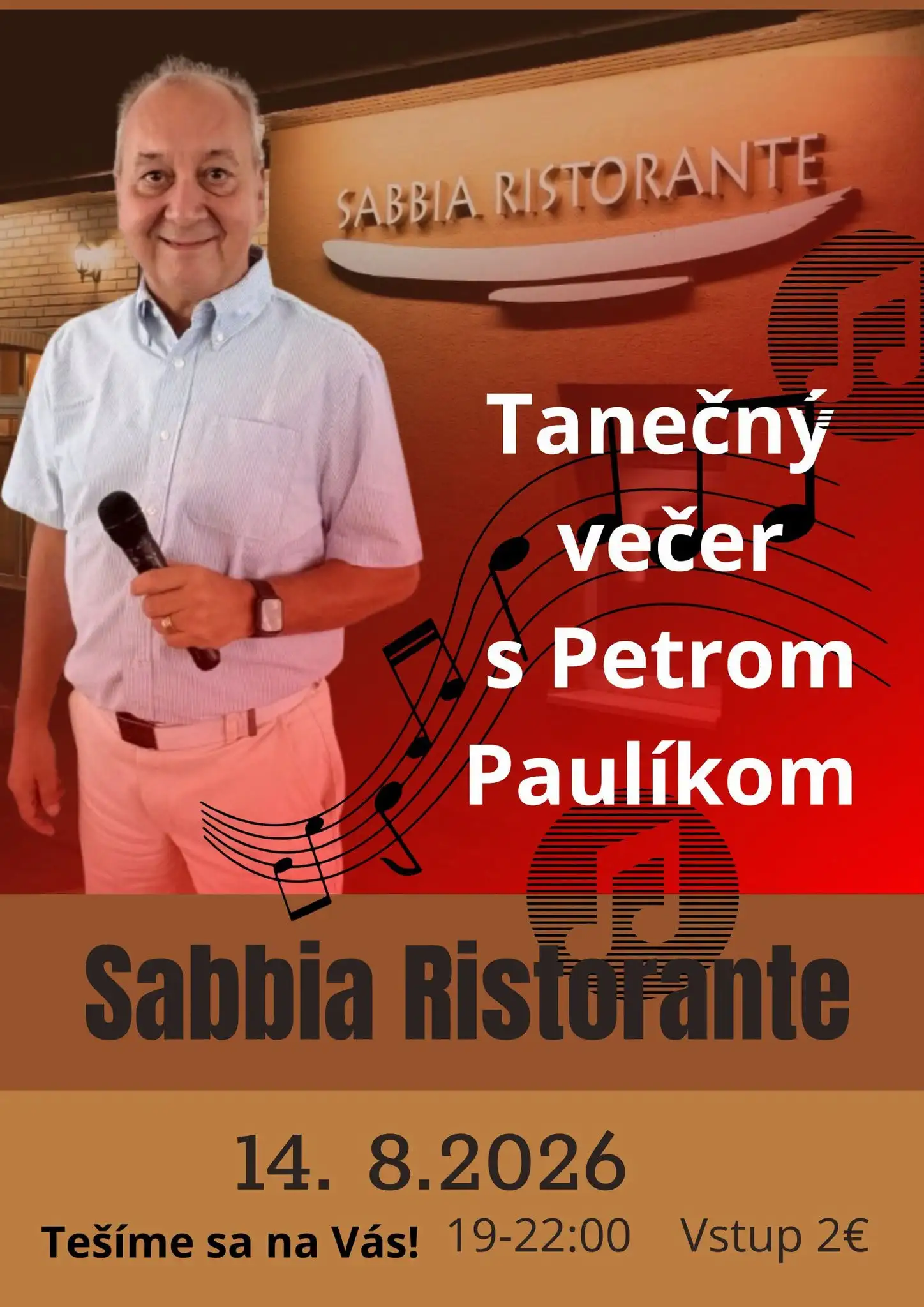 Tanečný večer s Petrom Paulíkom v Sabbia Ristorante Prievidza