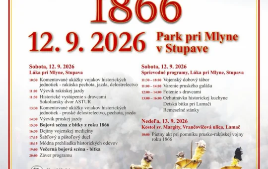 Bitka 1866 v Stupave sa uskutoční 12. septembra v Parku pri Mlyne a prinesie historické vojenské ukážky, dobový tábor, bojové scény a remeselné stánky.