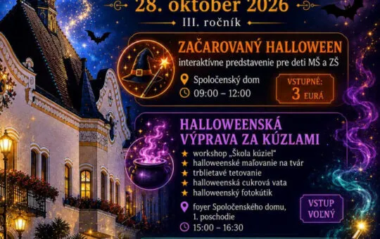 Halloweenské magické Topoľčany 2026 sa uskutoční 28. októbra v Spoločenskom dome a prinesie detský program, kúzla, tvorivé aktivity a magickú show.