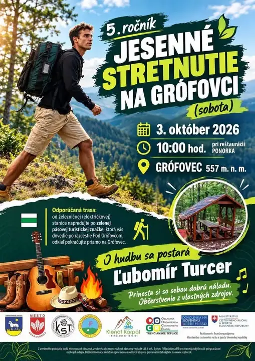 Jesenné stretnutie na Grófovci 2026 sa uskutoční 3. októbra so začiatkom pri reštaurácii Ponorka a prinesie turistiku, hudbu a jesennú atmosféru.