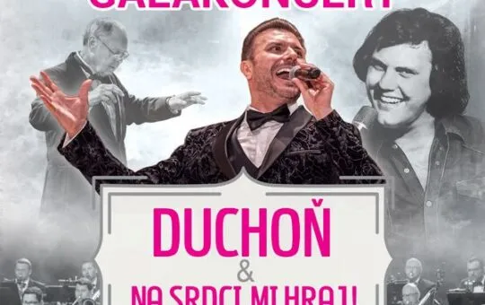 Plagát Novoročného galavečera s hitmi Karola Duchoňa 2027, ktorý sa uskutoční 7. januára v Dome odborov v Žiline s Martinom Gyimesim a živým orchestrom.