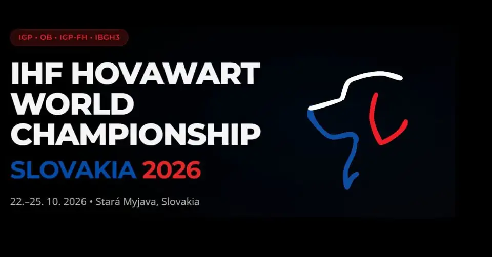 Oficiálny plagát Majstrovstiev sveta hovawartov IHF 2026, ktoré sa uskutočnia od 22. do 25. októbra 2026 v Starej Myjave na Slovensku.
