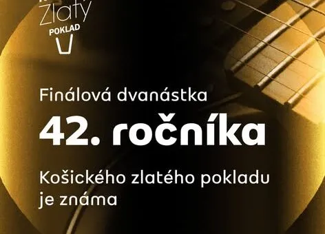 Plagát finále 42. ročníka pesničkovej súťaže Košický zlatý poklad 2026, ktoré sa uskutoční 7. novembra v Košiciach a predstaví 12 finalistov.