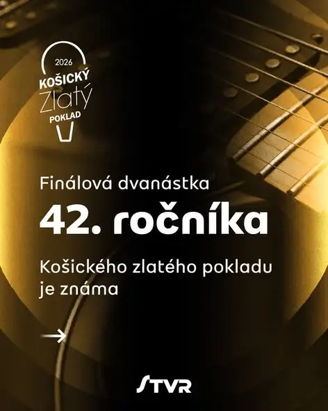 Plagát finále 42. ročníka pesničkovej súťaže Košický zlatý poklad 2026, ktoré sa uskutoční 7. novembra v Košiciach a predstaví 12 finalistov.
