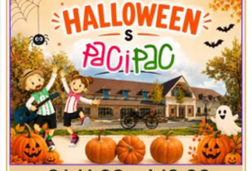 Plagát na Halloween s Paci Pac, ktorý sa uskutoční 1. novembra 2026 v Arkady Hof v Stupave a prinesie detský program, halloweenske aktivity a koncert Paci Pac.