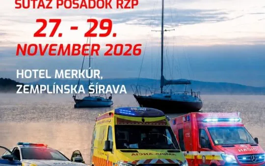 Plagát podujatia Rescue Šírava 2026 s policajným, záchranárskym a hasičským vozidlom, ktoré sa uskutoční 27. až 29. novembra v Hoteli Merkúr na Zemplínskej šírave.