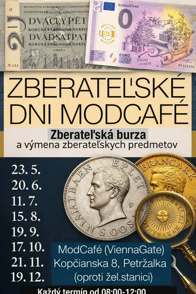Zberateľské dni ModCafé sa uskutočnia 19. decembra 2026 vo Vienna Gate v Bratislave-Petržalke a ponúknu predaj a výmenu zberateľských predmetov.